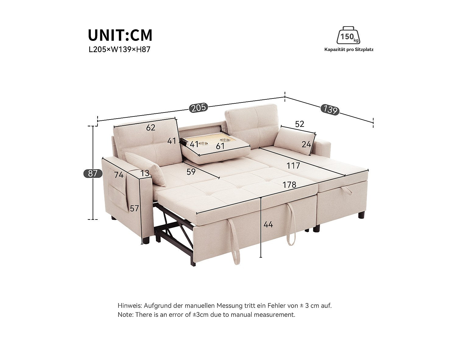 Canapé modulable convertible beige tissu