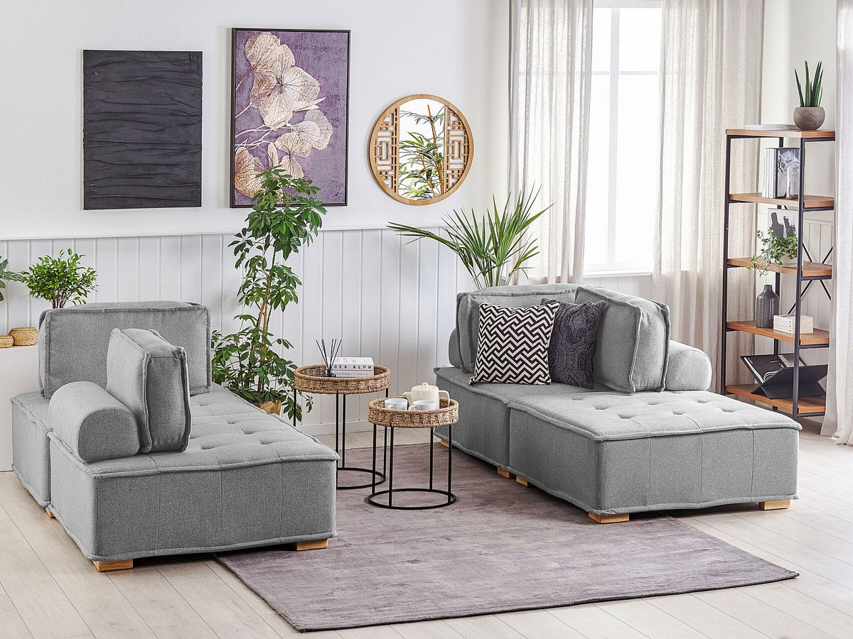 Canapé modulable 4 places gris tissu