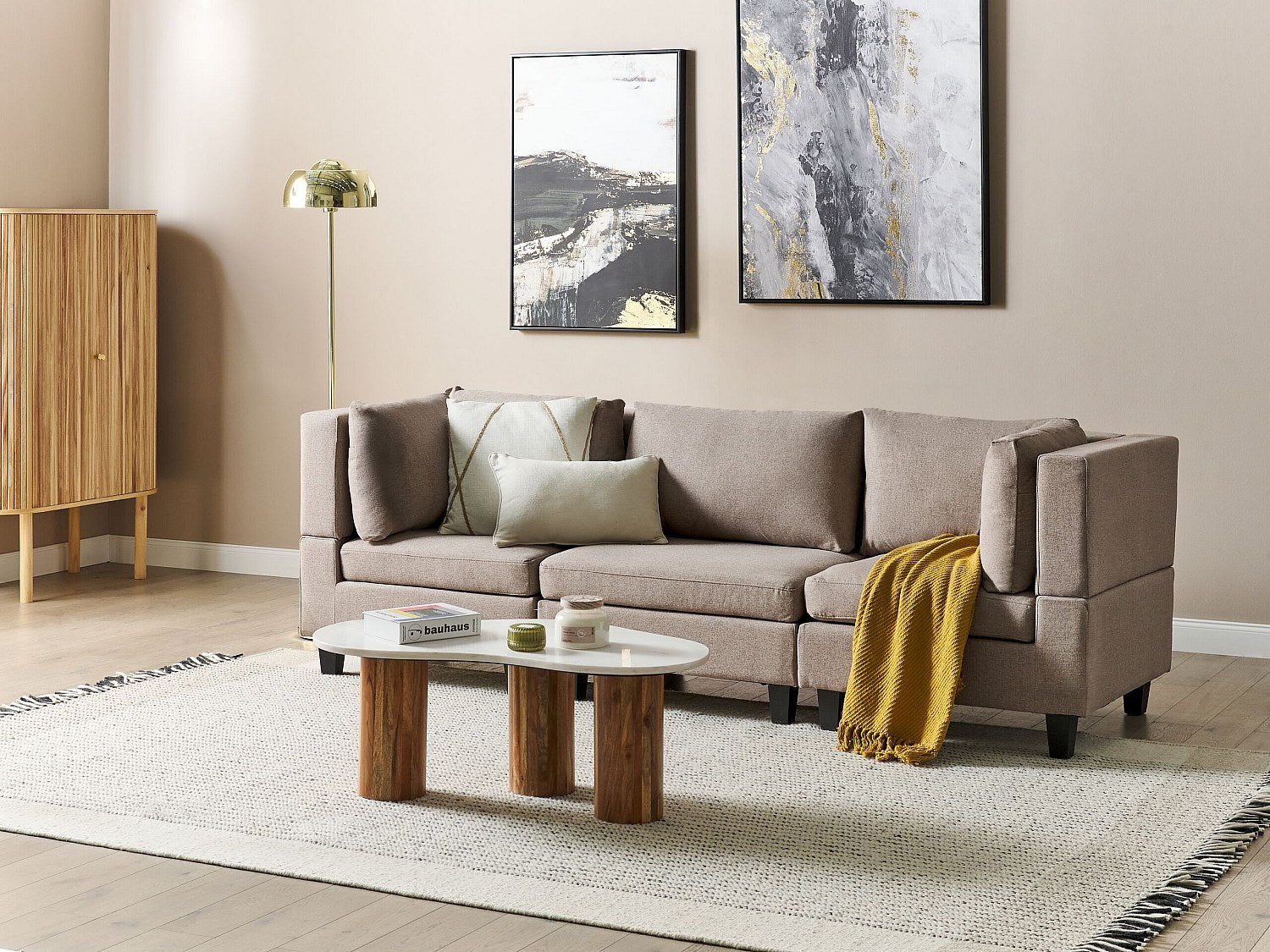 Canapé modulable 3 places marron tissu