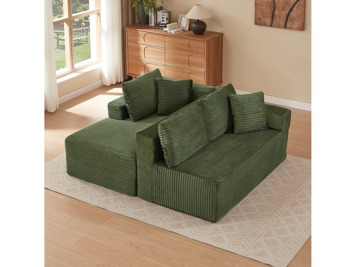 Canapé modulable 3 places vert tissu