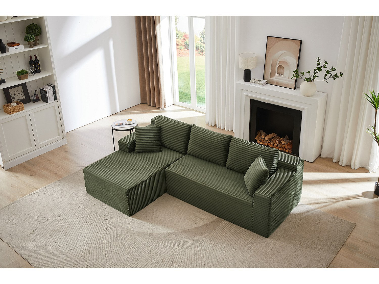 Canapé modulable 3 places vert tissu