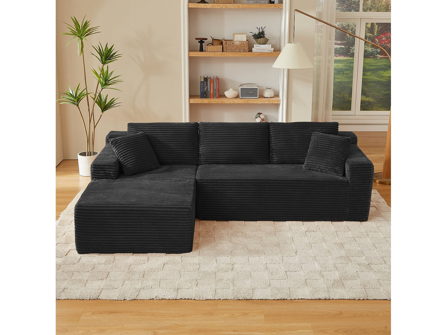 Angle pour canapé modulable 3 places noir tissu