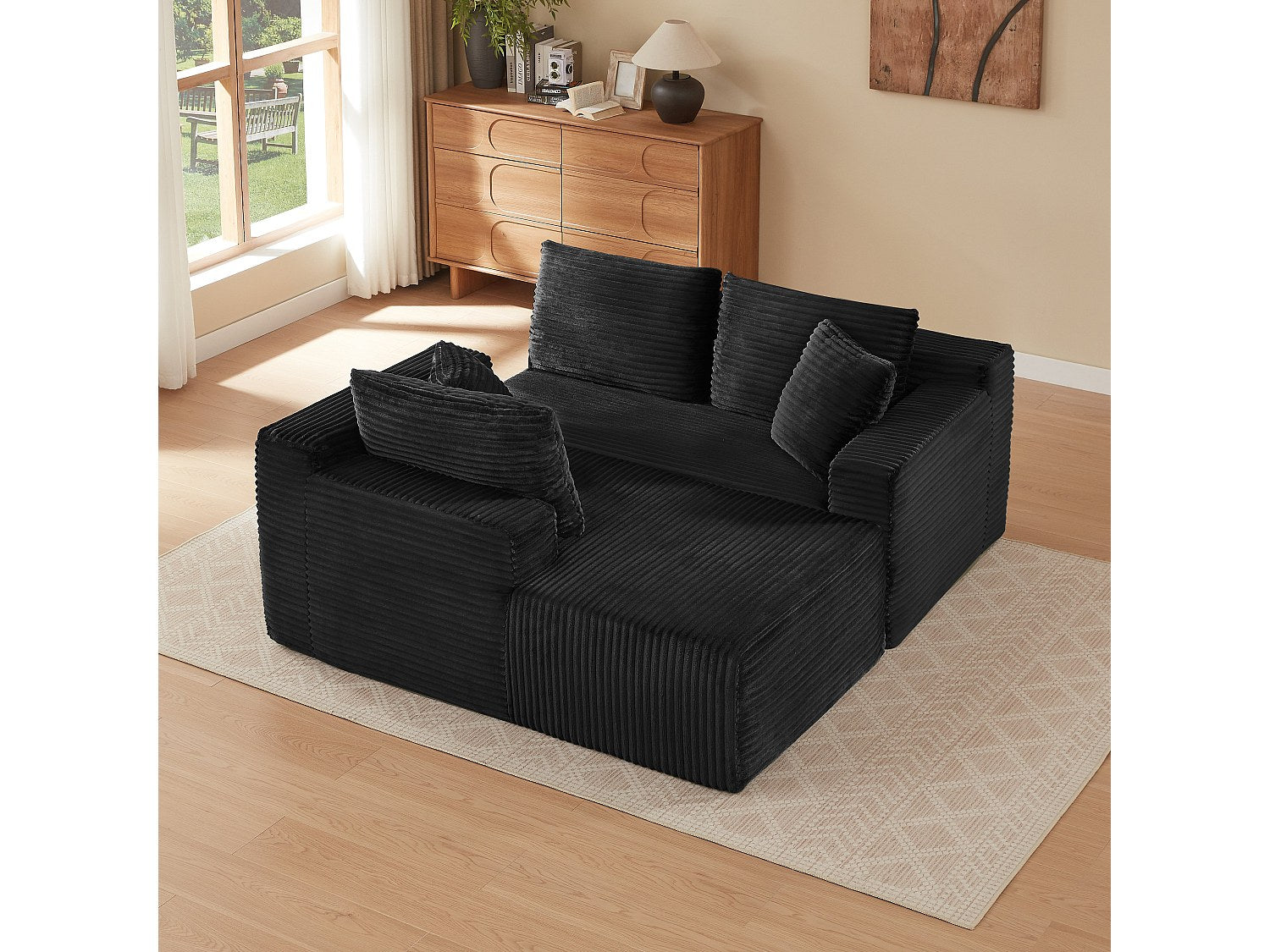 Angle pour canapé modulable 3 places noir tissu