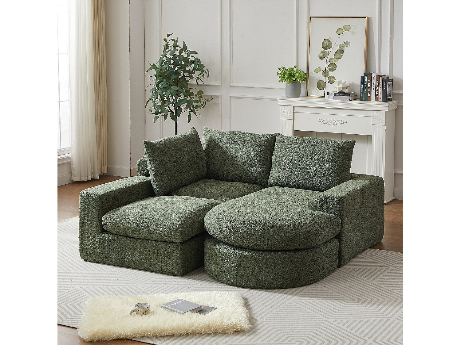 Méridienne pour canapé modulable 3 places vert tissu