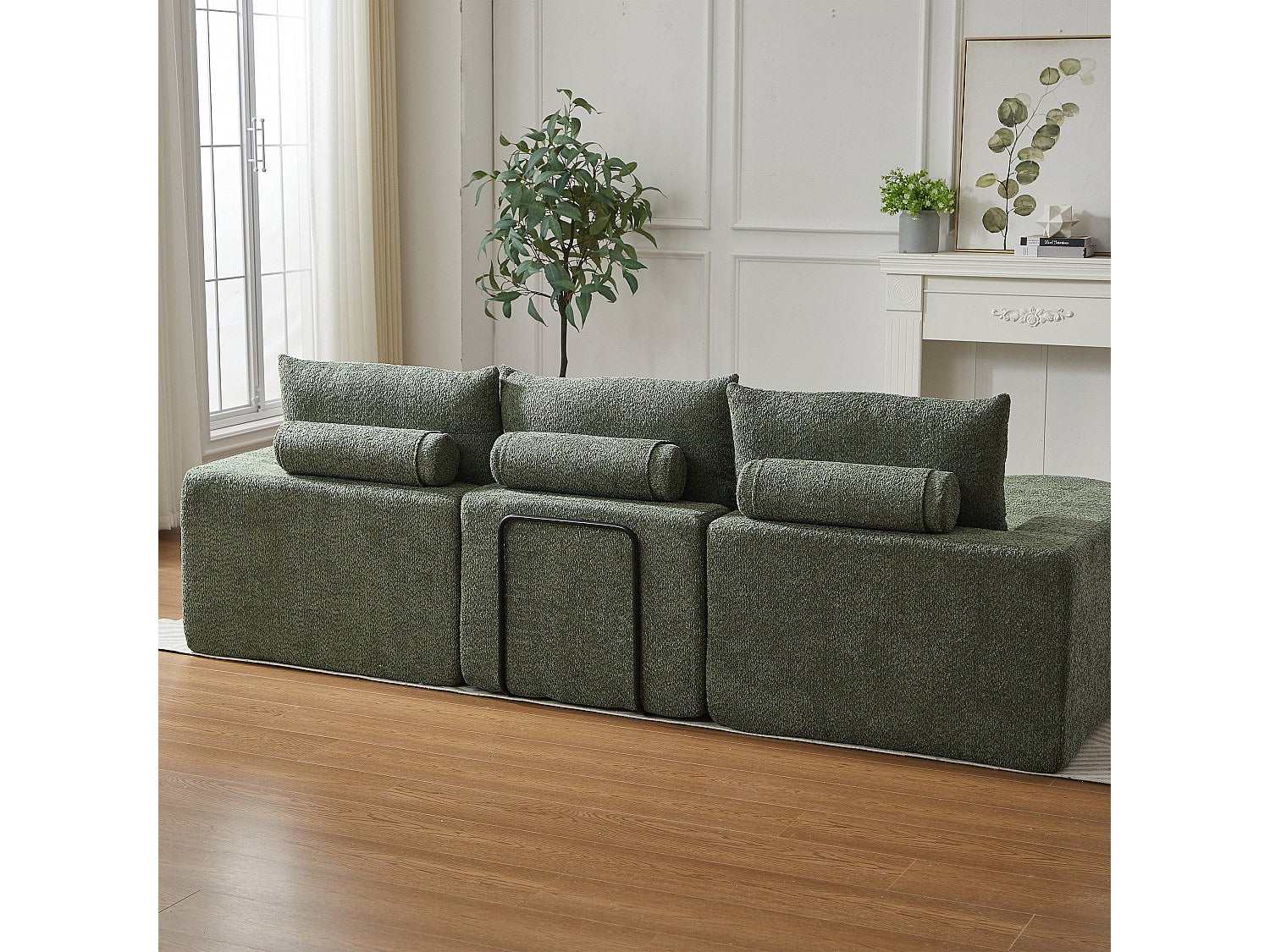 Méridienne pour canapé modulable 3 places vert tissu