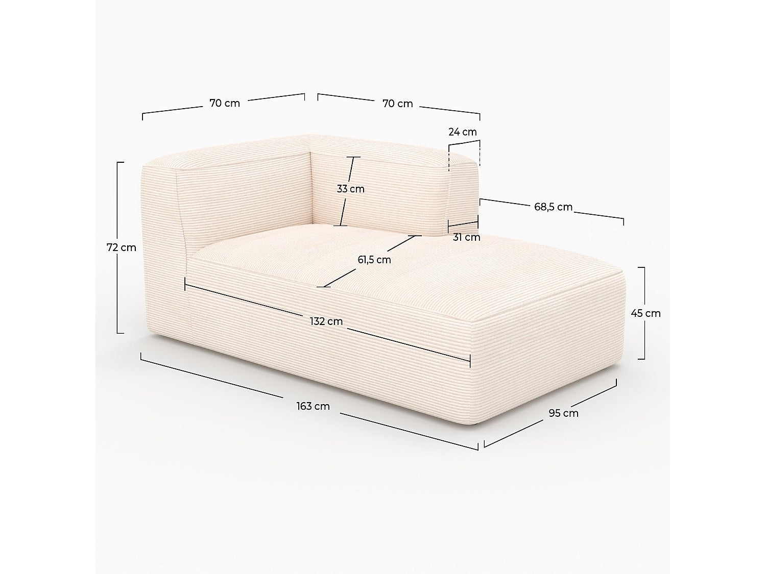 Méridienne pour canapé modulable blanc velours - Mina