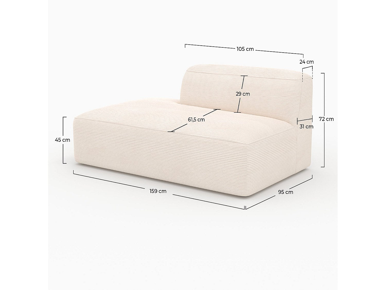 Méridienne pour canapé modulable blanc velours - Mina