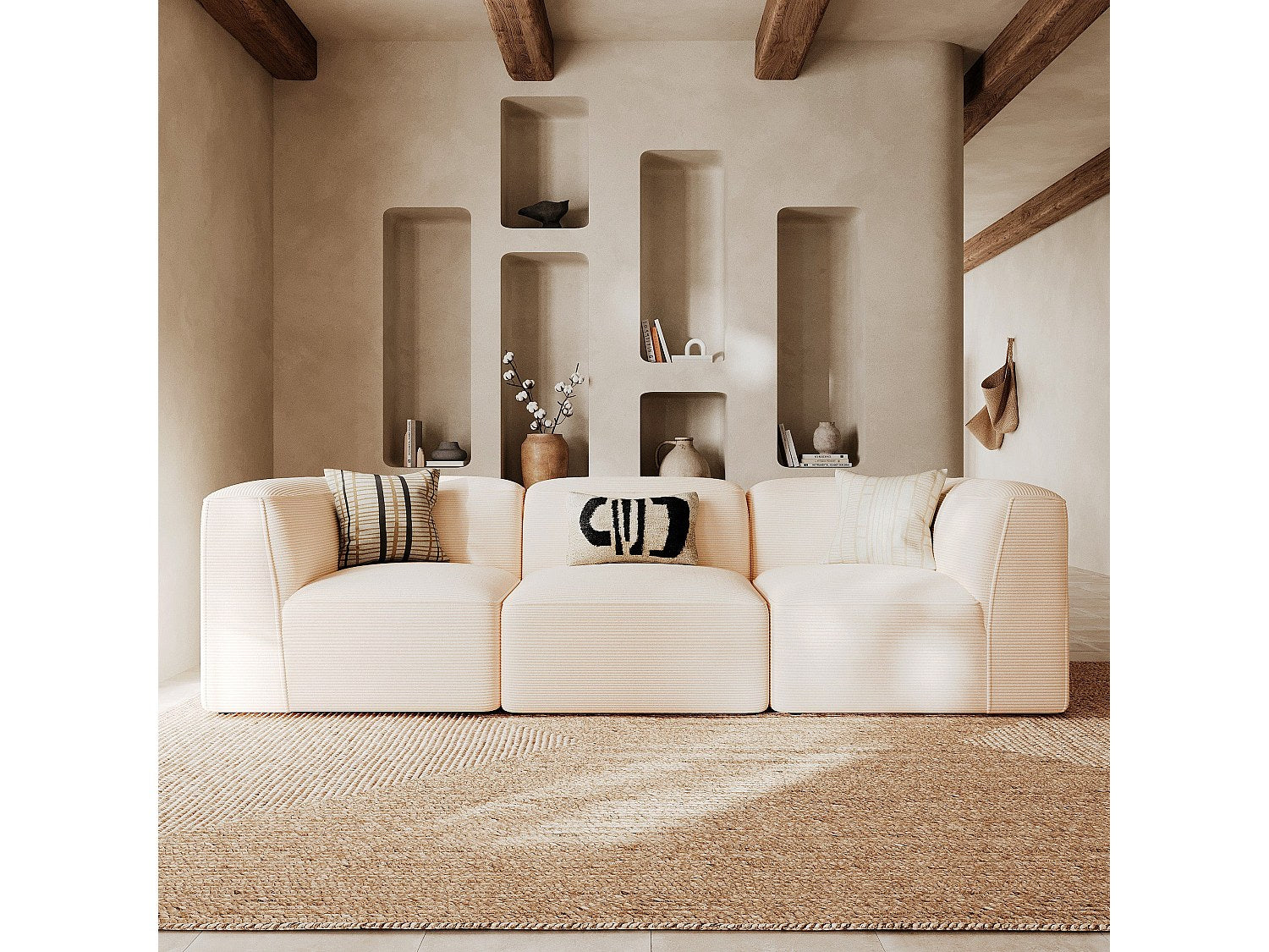 Angle pour canapé modulable blanc velours - Mina
