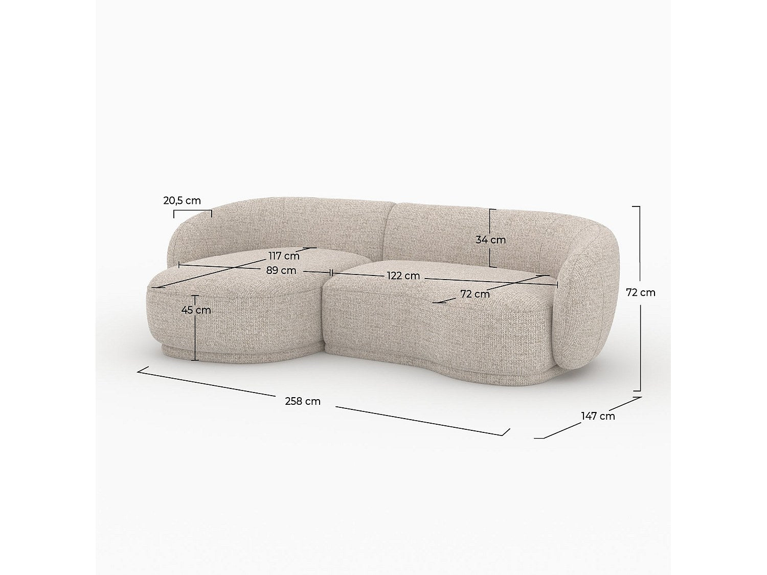 Angle pour canapé modulable 4 places beige tissu
