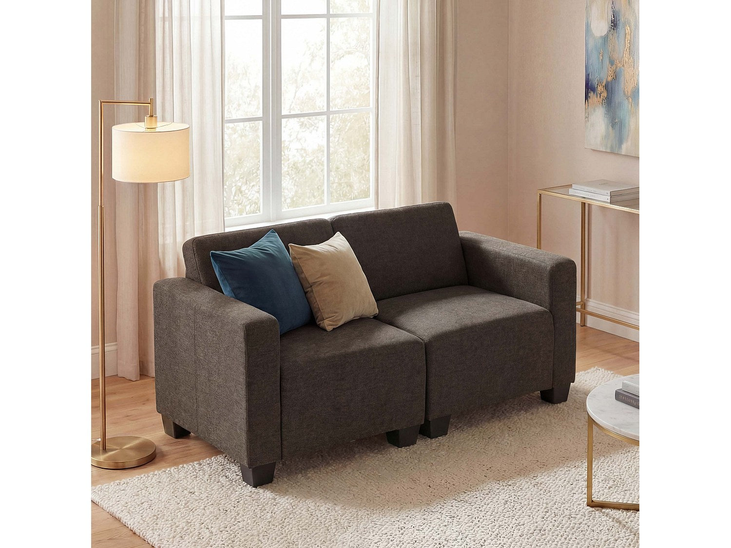 Canapé modulable 2 places marron tissu