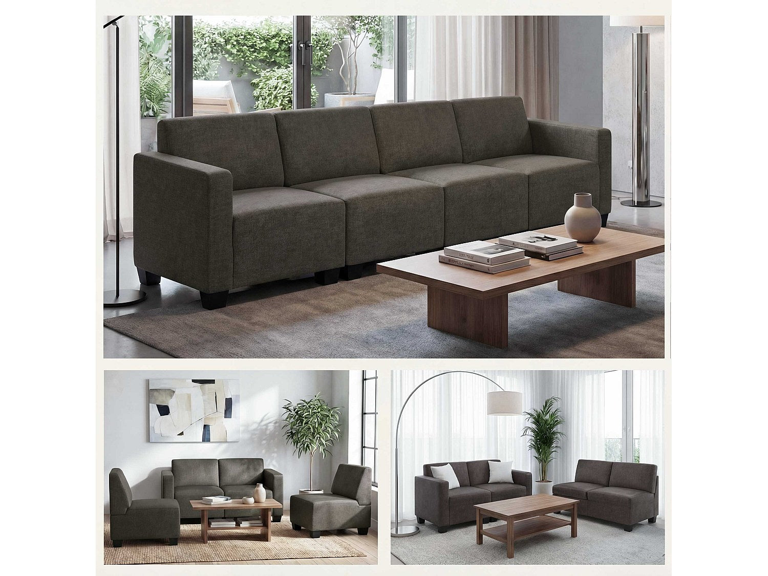 Canapé modulable 4 places marron tissu