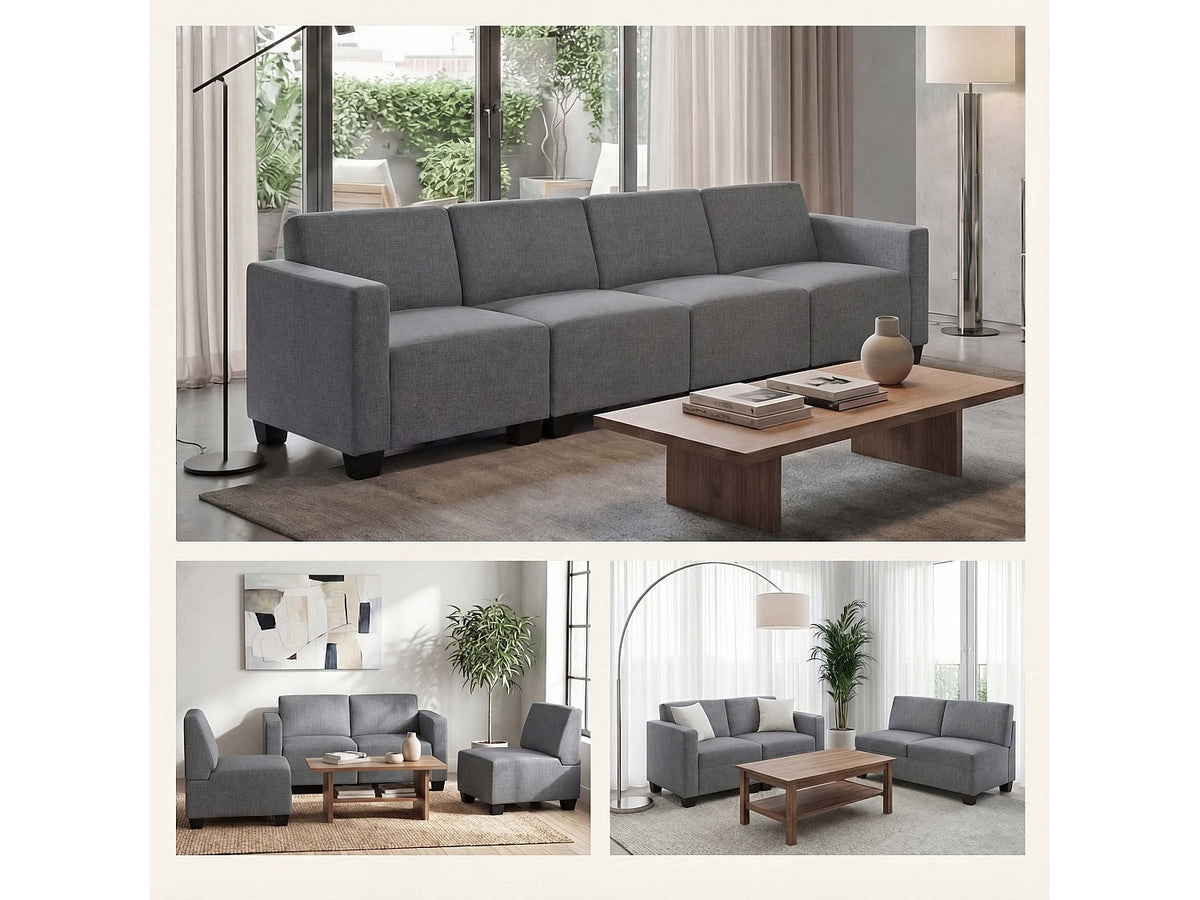 Canapé modulable 4 places gris tissu