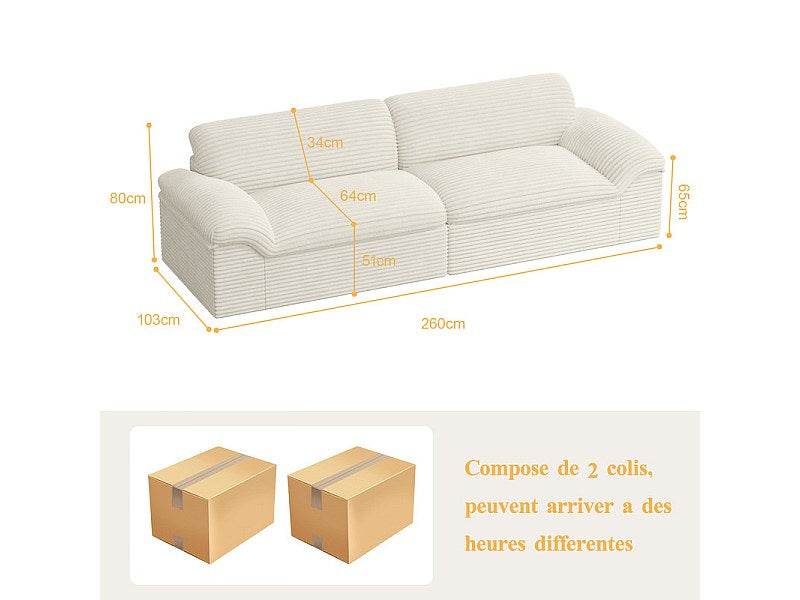 Canapé modulable 4 places beige velours