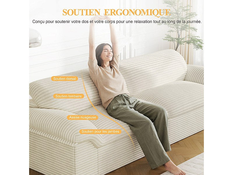 Canapé modulable 4 places beige velours