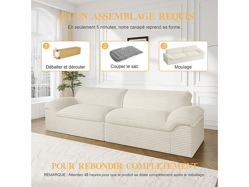 Canapé modulable 4 places beige velours