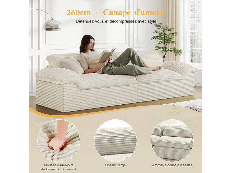 Canapé modulable 4 places beige velours