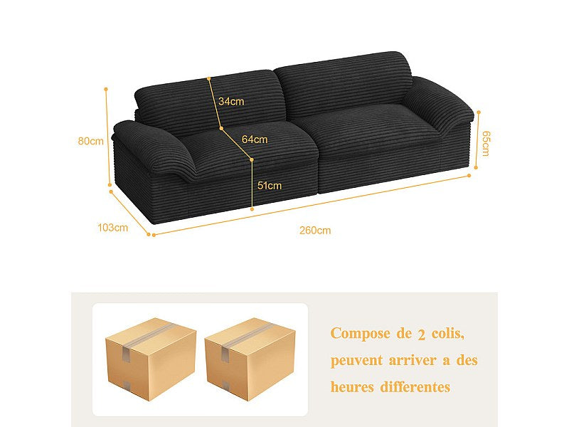 Canapé modulable 4 places noir velours