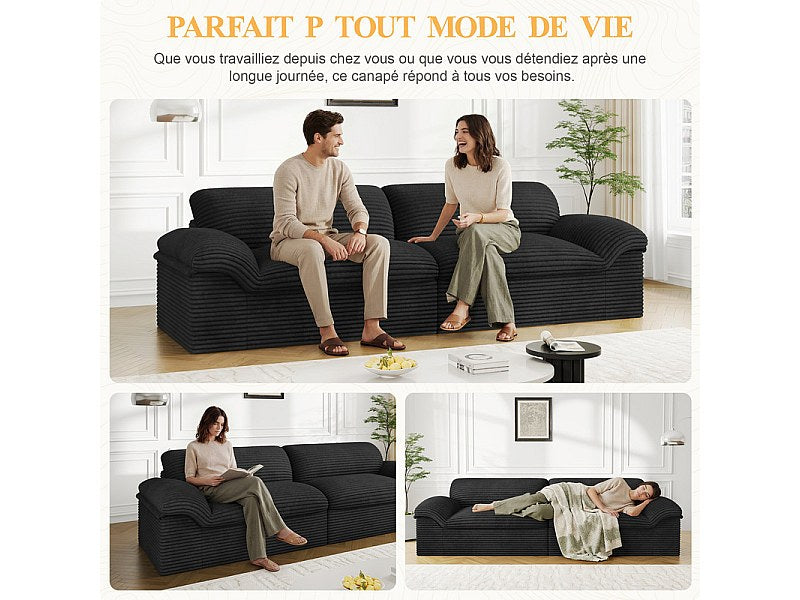 Canapé modulable 4 places noir velours