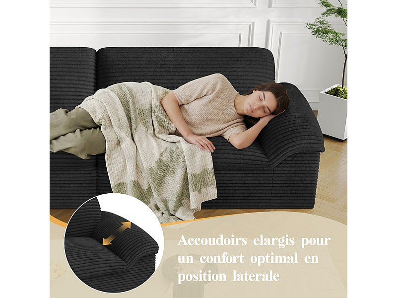 Canapé modulable 4 places noir velours