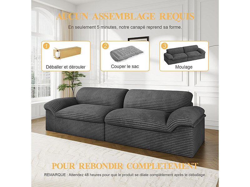 Canapé modulable 4 places gris velours