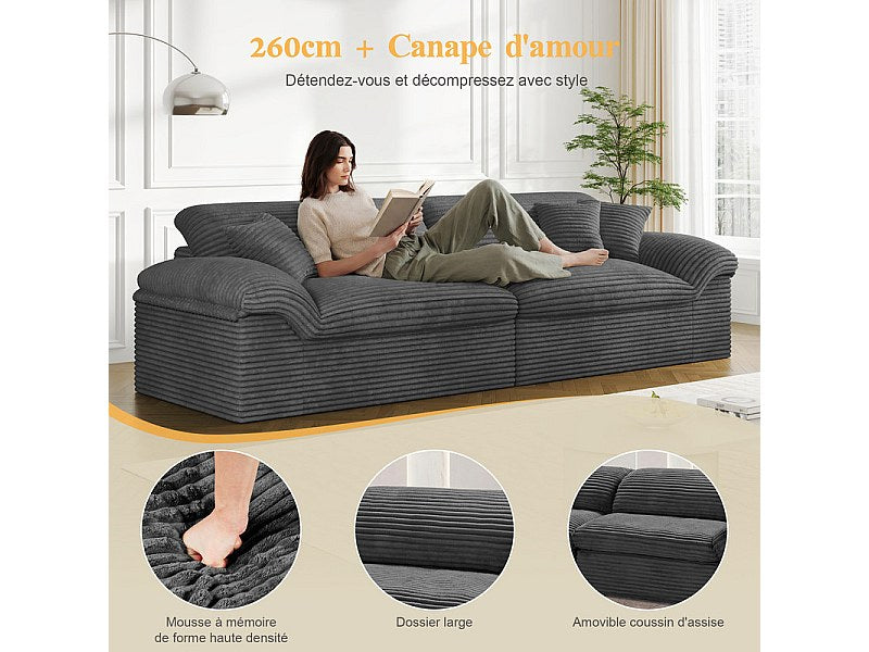 Canapé modulable 4 places gris velours