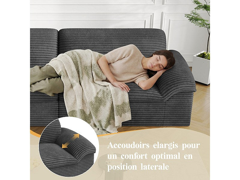 Canapé modulable 4 places gris velours