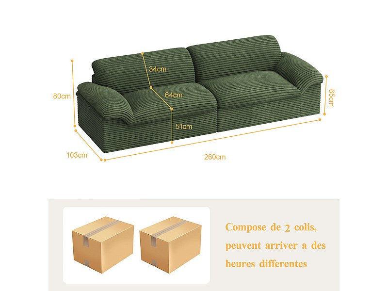 Canapé modulable 4 places vert velours