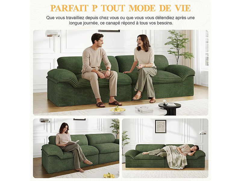 Canapé modulable 4 places vert velours