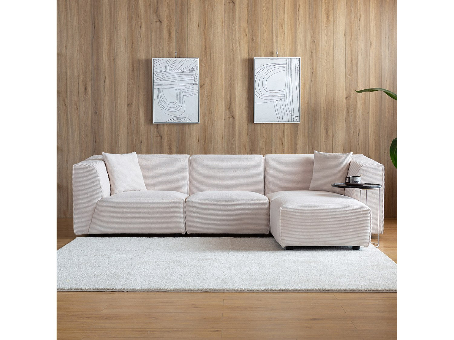 Pouf pour canapé modulable 3 places beige velours