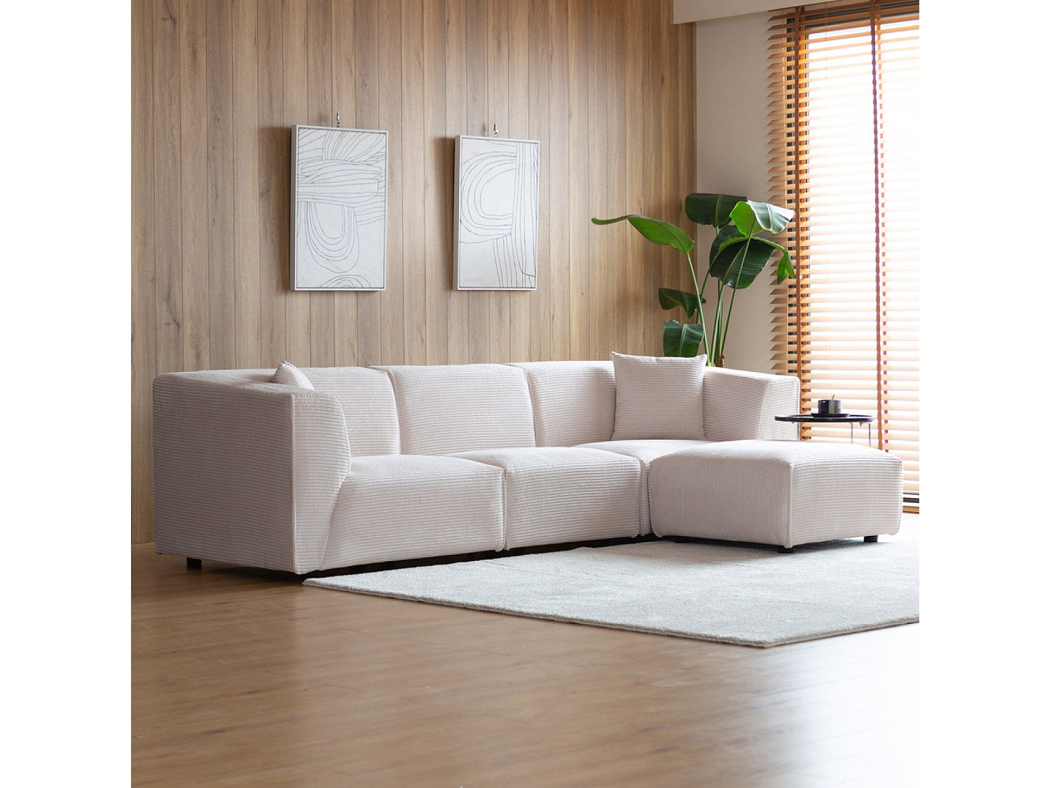 Pouf pour canapé modulable 3 places beige velours