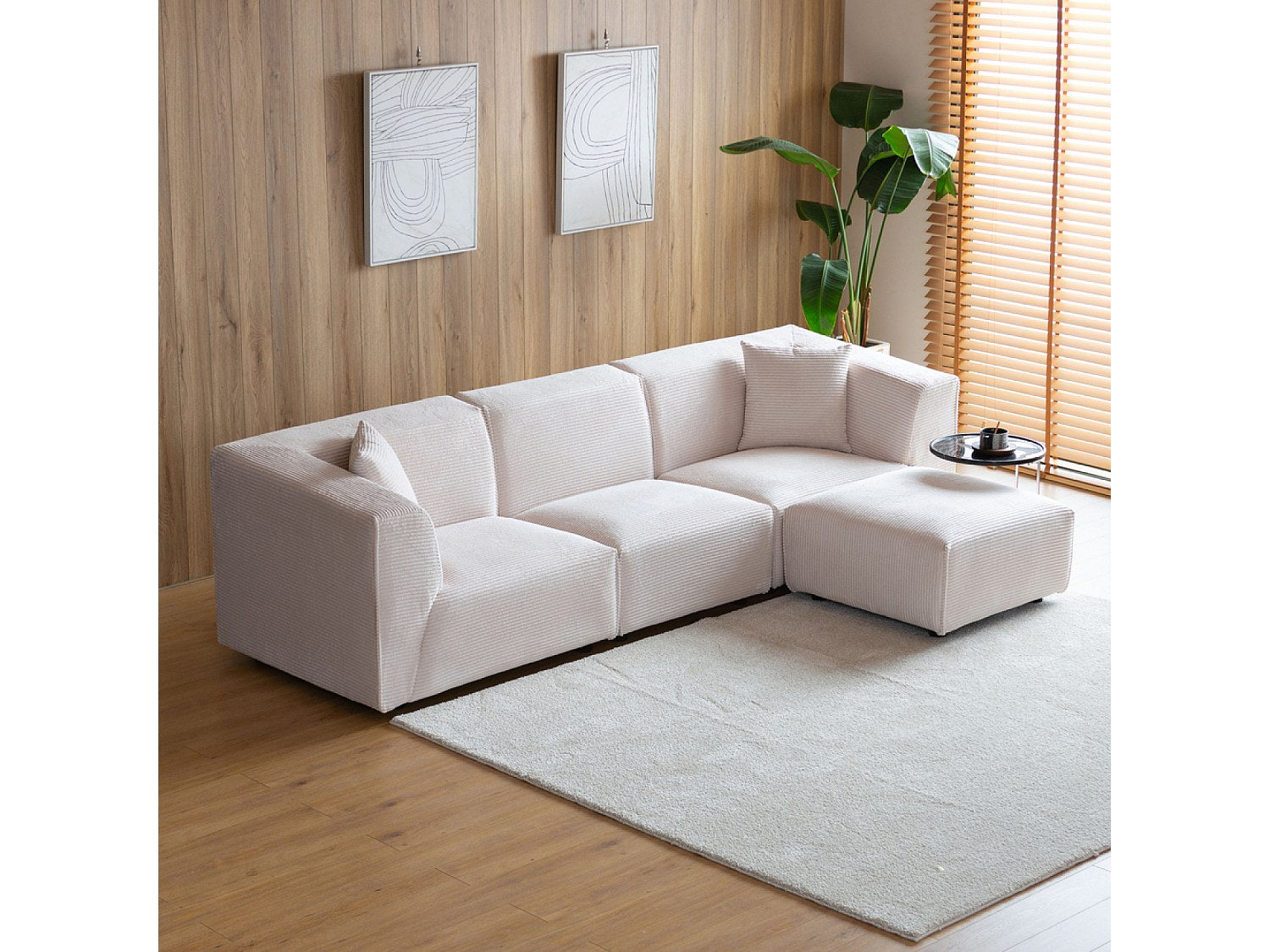 Pouf pour canapé modulable 3 places beige velours