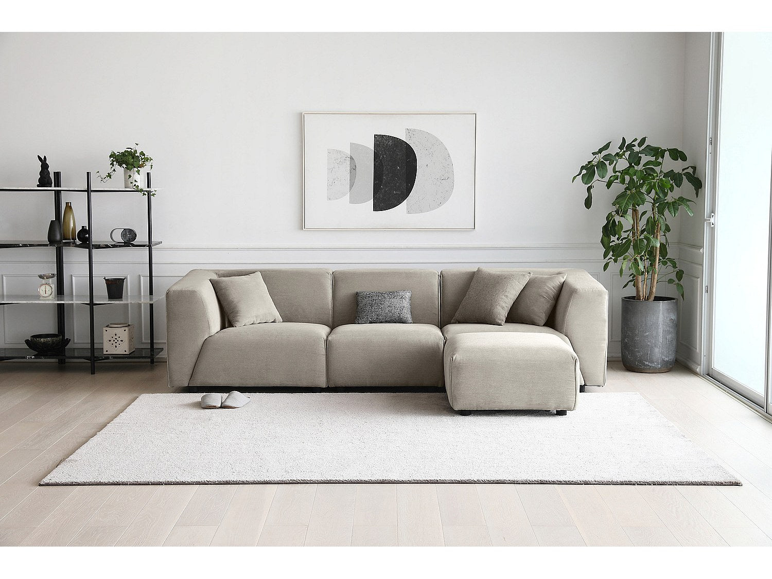 Pouf pour canapé modulable 3 places gris velours