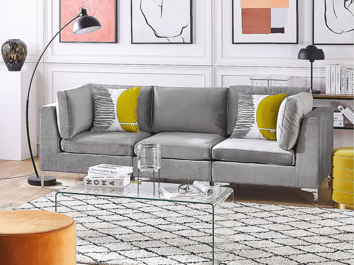 Canapé modulable 3 places gris velours