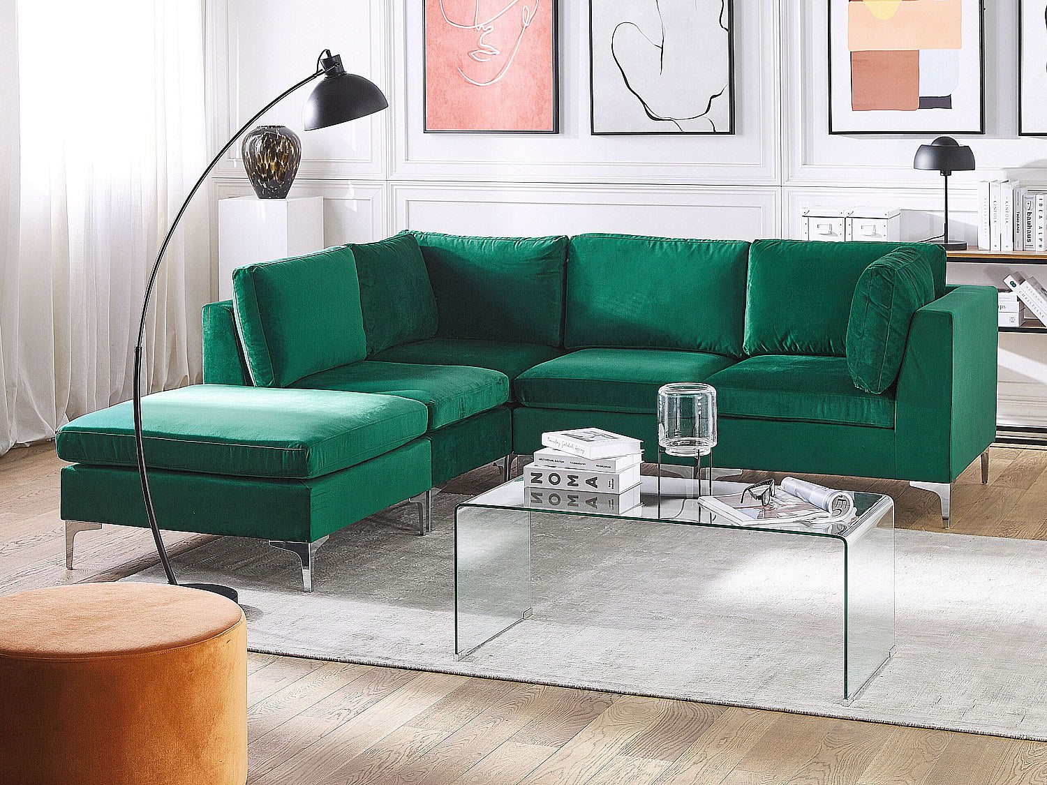 Angle pour canapé modulable 4 places vert tissu