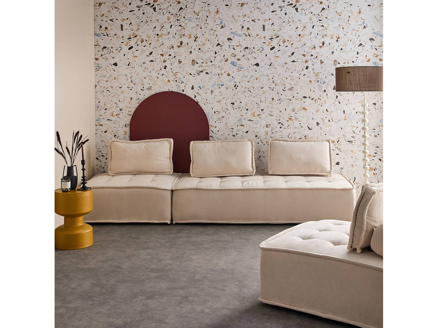 Chauffeuse modulable 4 places beige tissu