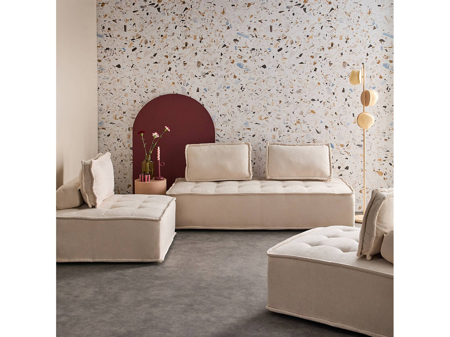 Chauffeuse modulable 4 places beige tissu