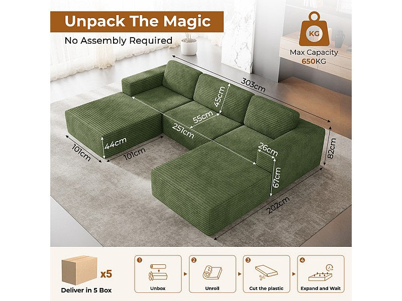 Angle pour canapé modulable 3 places vert velours