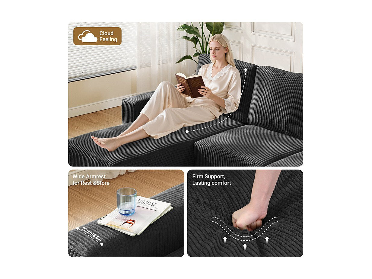 Méridienne pour canapé modulable 3 places noir velours