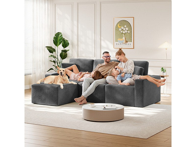 Méridienne pour canapé modulable 3 places gris velours