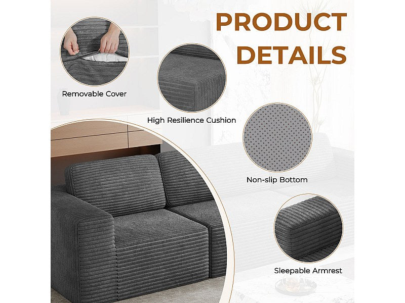 Angle pour canapé modulable 4 places gris velours
