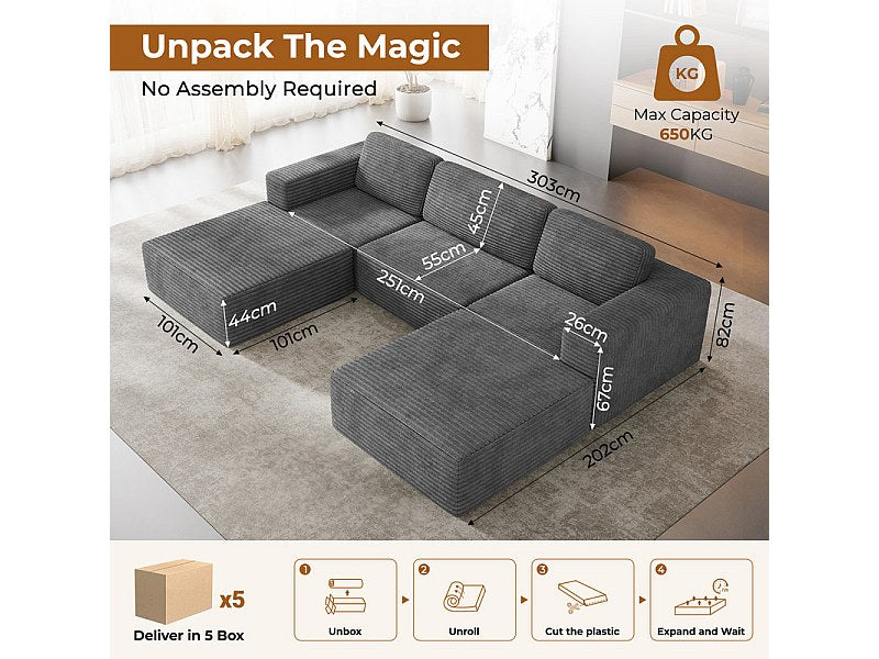 Angle pour canapé modulable 3 places gris velours