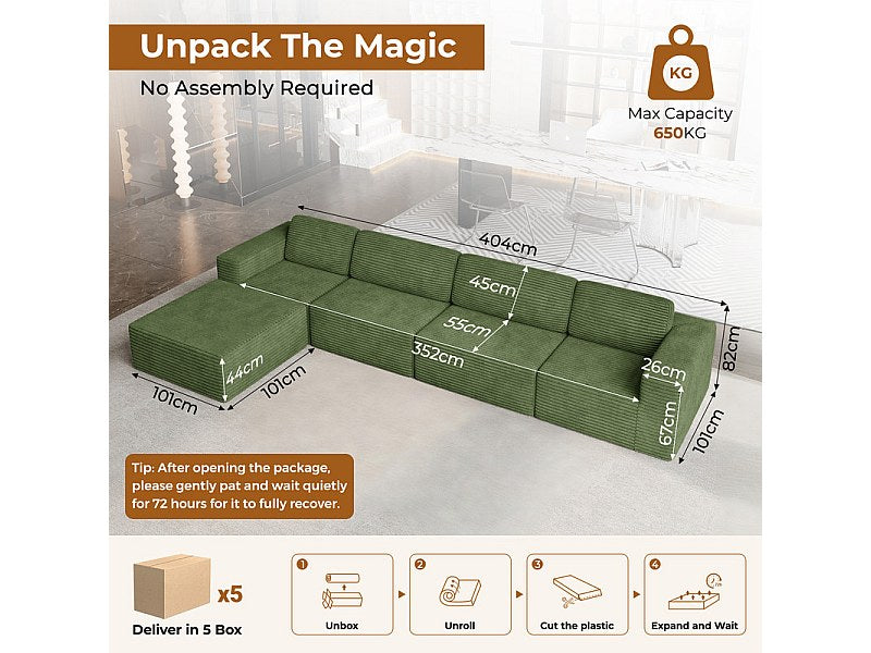 Pouf pour canapé modulable 4 places vert velours