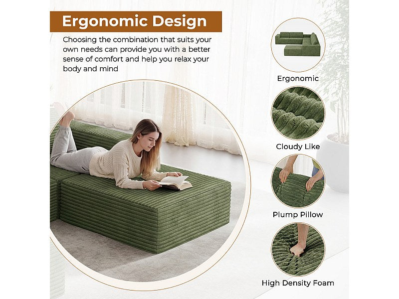 Pouf pour canapé modulable 4 places vert velours