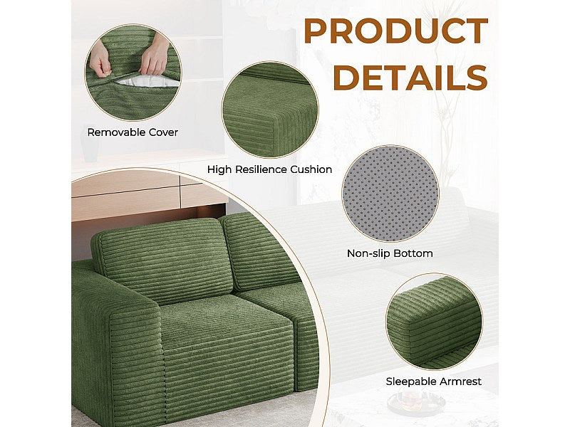 Pouf pour canapé modulable 4 places vert velours