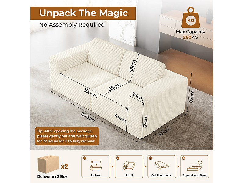 Canapé modulable 2 places beige velours