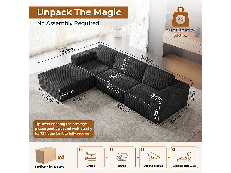 Pouf pour canapé modulable 3 places noir velours