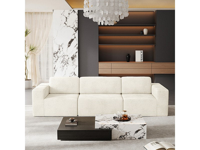 Canapé modulable 3 places beige velours