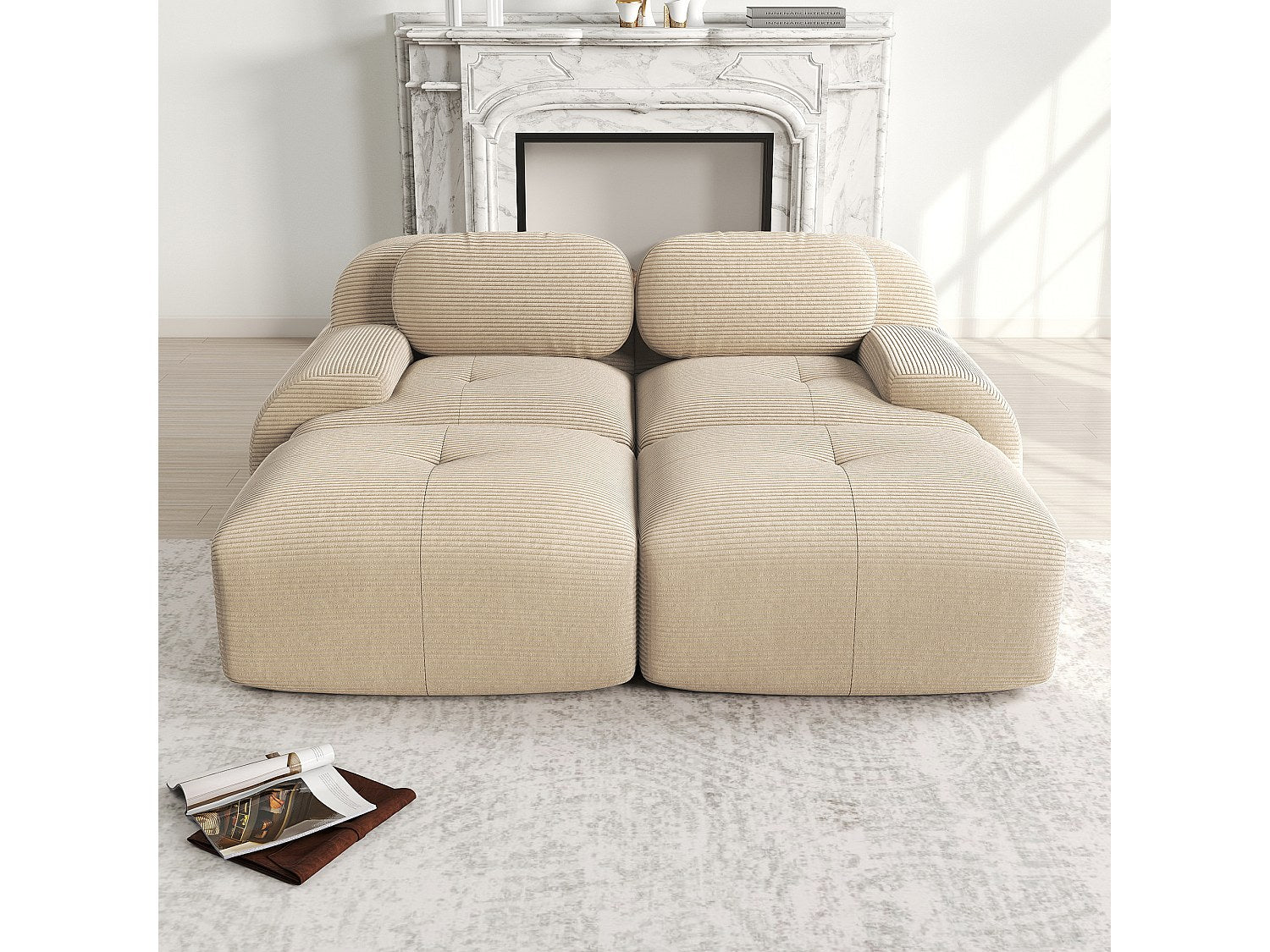 Méridienne pour canapé modulable 2 places beige velours