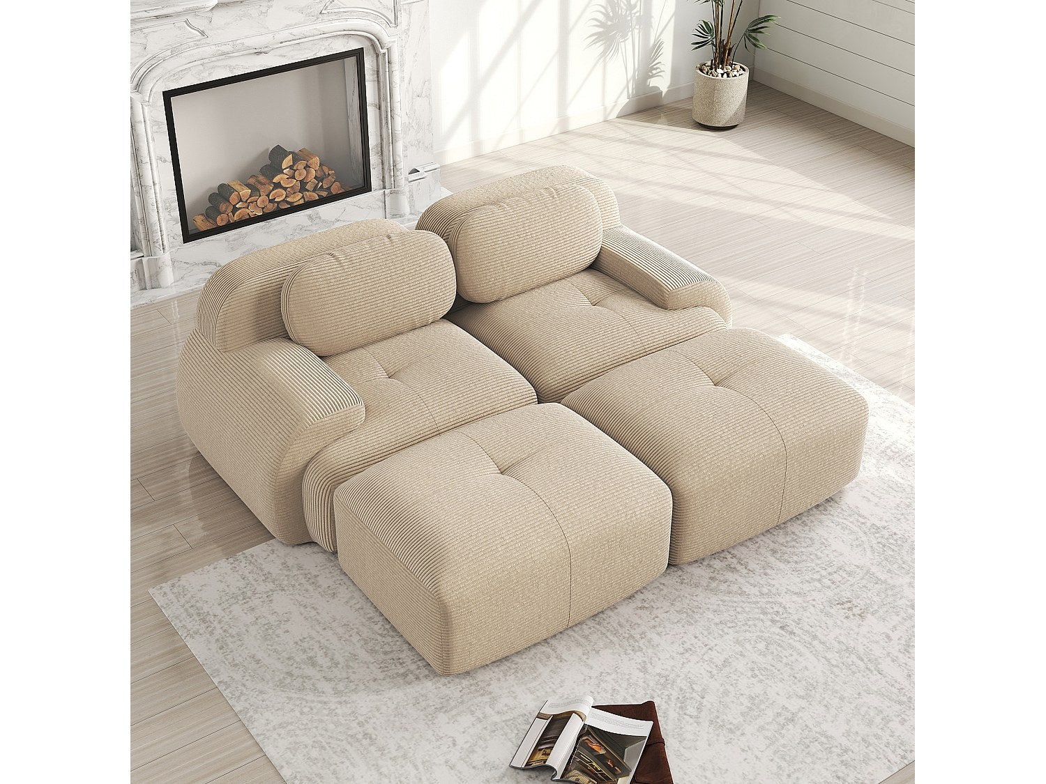 Méridienne pour canapé modulable 2 places beige velours