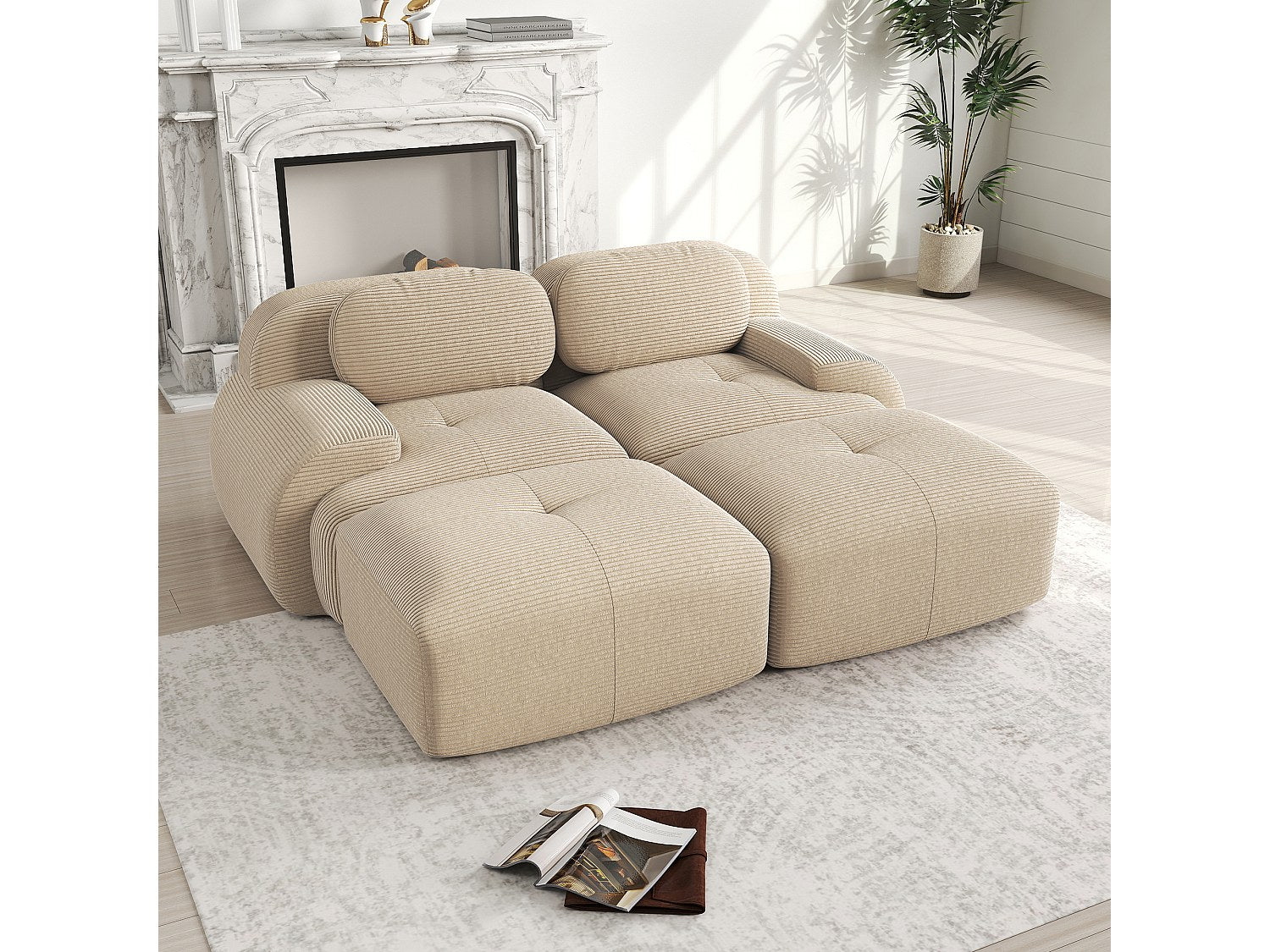 Méridienne pour canapé modulable 2 places beige velours
